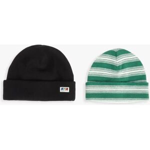 John Lewis Kids' Plain Fleece and Stripe Beanie Hat, Pack of 2, Black/Green - Black/Green - Female - Size: 3-5 years