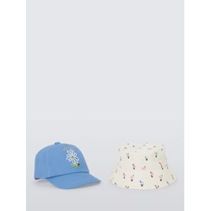 John Lewis Baby Floral Bucket Hat & Cap, Set of 2, Blue/Multi - Blue/Multi - Unisex - Size: 0-3 months