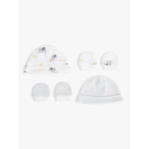 John Lewis Premature Baby GOTS Organic Cotton Elephant Stripe Hat & Mittens Set, Pack of 2, Grey - Grey - Unisex