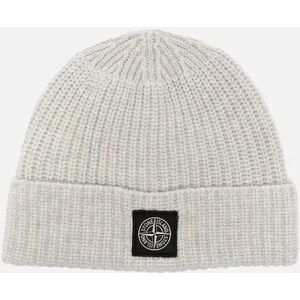 Men's Stone Island Compass motif ribbed-knit Beanie in Light Grey - Size: ONE size