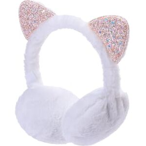 ARG Girls Ear Muffs Cat Earmuffs Ear Covers Warmers Adjustable Headwear for Kids Soft fur Unicorn Earmuffs (Kitty White)