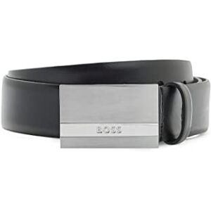 Hugo Boss BOSS Mens Baxton Sz35 Italian-leather belt with logo-plaque buckle