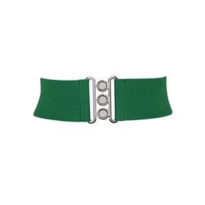 FASHIONGEN - Women's wide elastic belt, Gloria, made in France, Green (silver buckle), Medium