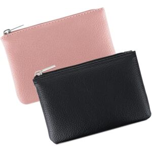 Giantree Small Wallet for Women, Cute PU Lychee Pattern Zipper Coin Pocket Portable Change Wallet Mini Coin Purse for Girl Women Ladies ID Key Headset Lipstick, 2Pcs (Black+Pink)