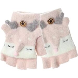 Inszkoos Unisex Kids Winter Warm Soft Gloves Thermal Flip Top Gloves Cute Cartoon Animal Fox Half Finger Gloves Convertible Fingerless Mittens Biking Cycling Gloves for 2-8Y Baby Girls Boys Toddler (Pink)