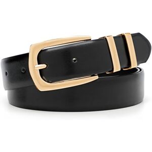 JASGOOD Women's Leather Belts for Jeans Pants Fashion Ladies Belt Gold Buckle Belts for Women, Black, M