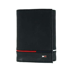 Tommy Hilfiger Men's Leather Leif RFID Trifold Wallet with Double ID, Black