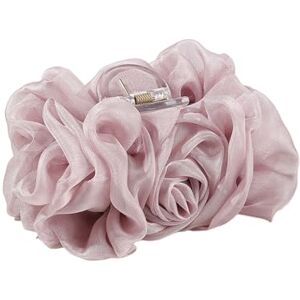 Qinlenyan Women Hair Claw Chiffon Rose Flower Decor Clip Anti-slip Cross Teeth with Strong Grip Large for Functional Purple