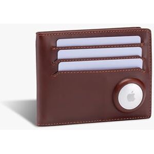 ISENTIALS AirTag* Premium Leather Credit Card Holder, Slim Wallet Men for Apple AirTag- RFID Protection, 6 Card Slots, AirTag Holder & Money Clip (Mocha Brown)