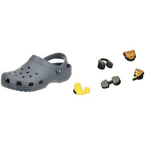Crocs Unisex's Classic Clog, Grey (Slate Grey), 4 UK Unisex's Get Swole 5 Pack Shoe Charms, Multicolor, One Size