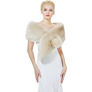 BEAUTELICATE Faux Fur Shawl Winter Wedding Wraps Women Bridal Stole Bridesmaids Shrug 1920s Flapper Collar Fancy Dress Gatsby Costume(Plus Size, Warm Beige)