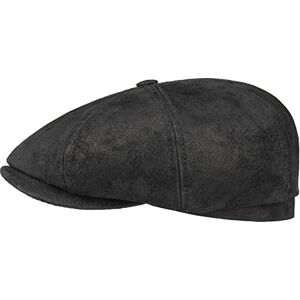 Stetson Hatteras Pigskin Flat Cap for Men - Peaked Leather Cap - Flat Cap with Lining - Cap - Men's Summer/Winter Cap - Balloon Cap Black XL (60-61 cm)