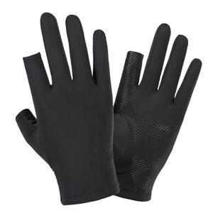 Qinlenyan Driving Gloves Ice Silk Material 1 Pair Riding Super Soft High Elastic Touchscreen Non-slip Sun Protection Breathable Summer Black B