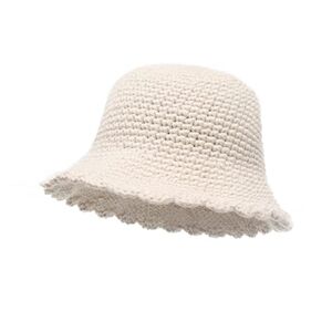 ZLYC Women Winter Bucket Hat Fashion Knit Cloche Hat Solid Color Warm Crochet Cap(Plain Beige)