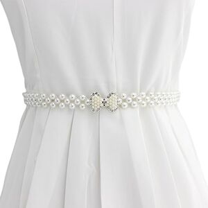 FAIRYGATE Long Fine Belt Women Pearl Belts Cute Rhinestone Bling Waist Chain Off White Wedding Dress Fashion Gift A6517
