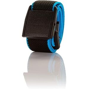 Olata Fully Adjustable Unisex Elasticated Belt with Plastic Clip Buckle. Black/Turquoise