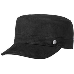 Lierys Cubano Leather Army Cap by Women/Men - Made in Italy with Peak, Lining Summer-Winter - 58 cm Black