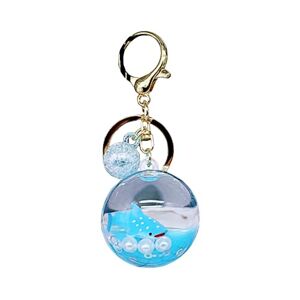 ZDHC Crystal Ball Shark Quicksand Keychain Cute Kawaii Liquid Floating Ocean Animal Keyring Bag Pendant for Women Girls