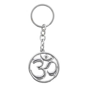 Indiabazaar Om Keyring Aum Keychain Metal Om Ohm Symbol Sign Yoga Meditation Charm Religious Hindu Key Rings for Car Bags Temple Home Office Décor Diwali Birthday Religious Gift (Shiny Silver)