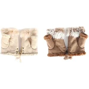 Ladies Gloves Winter Fur Suede Leather Fingerless Mittens Soft Thick Warm Gloves (Beige)