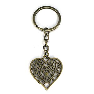 FizzyButton Gifts Bronze tone heart charm keyring with filigree style detail key ring