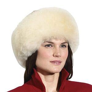 Springcmy Women's Mink Fur Russian Beret Hat Cossack Style Ear Warmer Earmuff Fur Headband Round Thick Winter Wrap Cap (Beige, One Size)