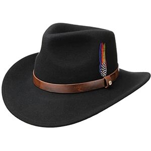 Stetson Oklahoma Wool Felt Western hat Men - 100% Water-Repellent Felt (Asahi Guard) - Ultralightweight Foldable Traveler hat with Feather and Leather Band - Summer/Winter Felt hat Black L (58-59 cm)