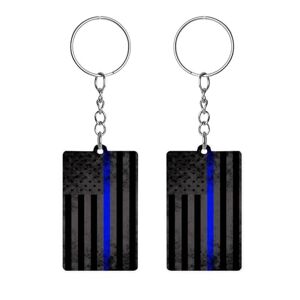 Baikutouanpoqlimg Retro Blue Line USA Flag Acrylic Keychain Rectangle Key Chains Keychain Mini Pendant Crafts For Women Men Gift