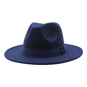 Srtumey Womens & Mens Fedora Hats,Solid Ribbon Wide Brim Fedora Hats Floppy Panama for Women Men Jazz British Hats for Men,Navy,M