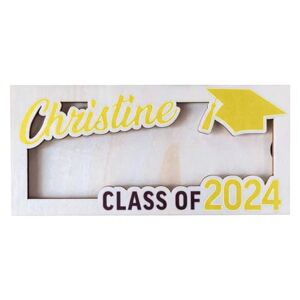Qinlenyan Wooden Graduation Wallet Money Gift Holder Class of 2024 Graduates Cash Storage Box Envelope Photo Frame Desktop Yellow