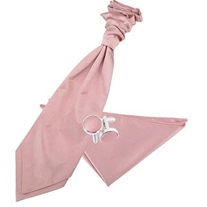 DQT Men Plain Satin Wedding Cravat + Pocket Square Cufflinks - Dusty Pink