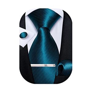 DiBanGu Men's Necktie Solid Silk Tie and Pocket Square Wedding Tie Cufflinks Set Formal (Lake Blue)