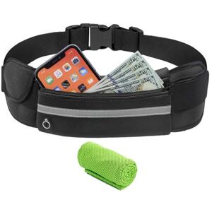 Moliwen Women's Men's Running Belt, Waterproof Sports Waist Bag Pouch Running Belt Adjustable for Money Passport, Banknotes, Mobile Phone, Suitable for Climbing, Cycling, Travel, Jogging, Black, M