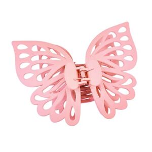 Qinlenyan Butterfly Shape Hair Clip Ponytail Claw Large with Strong Grip Double-layered Butterflies Anti-slip Teeth Back Pink