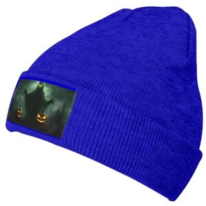 NEZIH Green Ghost Horror Halloween Pumpkin Print Knitted Hat Gift Unisex Winter Warm Hat, Outdoor Or Daily Wear,Adults, Blue, One size