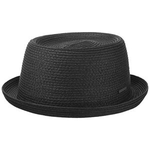 Stetson Dawson Black Pork Pie Men's - Summer hat with UV Protection 40 - Paper Straw Beach hat - Straw hat with Braided Pattern - Spring/Summer Sun hat Black XXL (62-63 cm)
