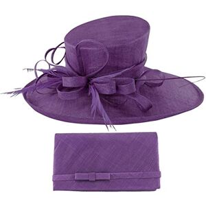 Max and Ellie Events Hat Bundle with Matching Large Occasion Bag (2 Items) in Violet, Size: Medium (57cm)