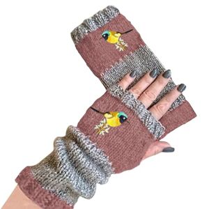 Generic Embroidery Knitted Fingerless Gloves for Women Winter Warm Mittens for Cold Weather Wrist Warmers (Pink, One Size)