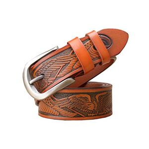 Pacde Western Eagle Carved Print Leather Pin Buckle Men Belt (Orange, 110cm)