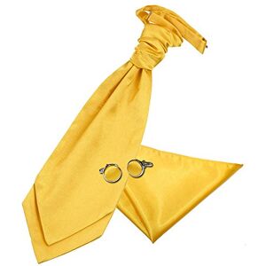 DQT Men Plain Satin Wedding Cravat + Pocket Square Cufflinks & Cravat Pin - Marigold