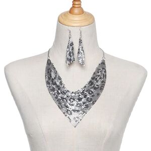 Puco Woman Triangle Sequins Collar with Sequins Earring for Prom Party Church Travel Breathable Collar Wedding Supplies