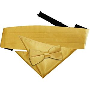 DQT Plain Satin Men's Formal Casual Wedding Pre-Tied Bow Tie Pocket Square & Classic Cummerbund - Gold