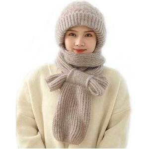 Auiyut Winter Women Integrated Ear Protection Windproof Cap Scarf Hat Scarf Set for Women Circle Neck Scarf for Adults Sports Outdoor Beige