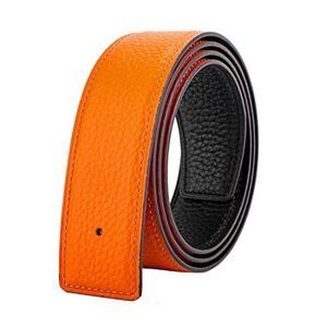 Lotte Co. Vatee's Reversible Genuine Leather Belts For Men/Women Replacement Belt Strap Without Buckle 1.25"(32mm) Wide 41"(105cm) Long Black & Orange