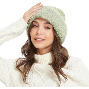 Fur Story Winter Hats Knit Beanie Skull Cap Russian Faux Fur Hat Fluffy Bucket Hat Snow Cap for Women Green