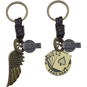 VGOL Angel Wing Pendant Keychain Vintage Leather Alloy Key Ring Charm Key Fob Decorative Accessories Gift for Women Men Purse Backpack Bronze