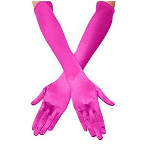 Generic Bridal Women's Finger Dance Gloves Elbow Long Gloves Length 1920s Satin Opera Gloves Gloves Mittens Convertible Gloves Mittens Convertible (Hot Pink, One Size)
