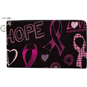 Mhxyzhw58536 Pink Ribbon Breast Cancer Awareness Custom Canvas Coin Purse Change Wallet Bag Small Makeup Bags for Men Women 7.5 X 4.6 Inch