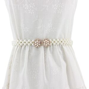 FAIRYGATE Elastic Belt Women Womens Belts Bridal Pearl Belt White Beaded Crystal Rhinestone Retro Waist for Wedding Dress A6507