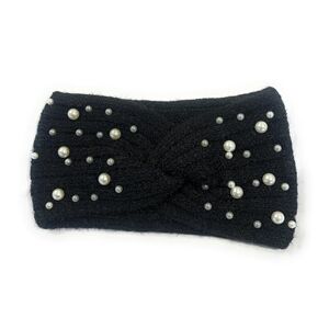 Caprilite Women's Girls Winter Warm Headband Knit Woolly Head Ear Warmer Wrap Sweatband with Pearl Motifs UK (Black)
